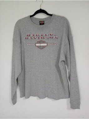 Harley-Davidson Gray Waffle-Knit Long Sleeve Shirt XL Casual Mens Top
